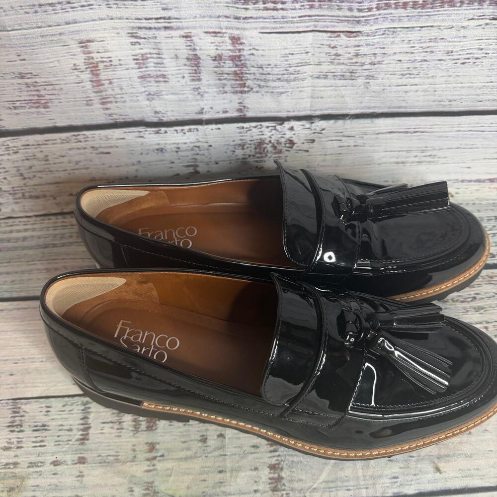 Franco Sarto Carolynn Patent Tassel Lug Sole Platform Loafers 9M - Picture 2 of 4